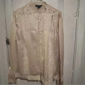 Ralph Lauren size 14 satin and lace blouse with pearl buttons.